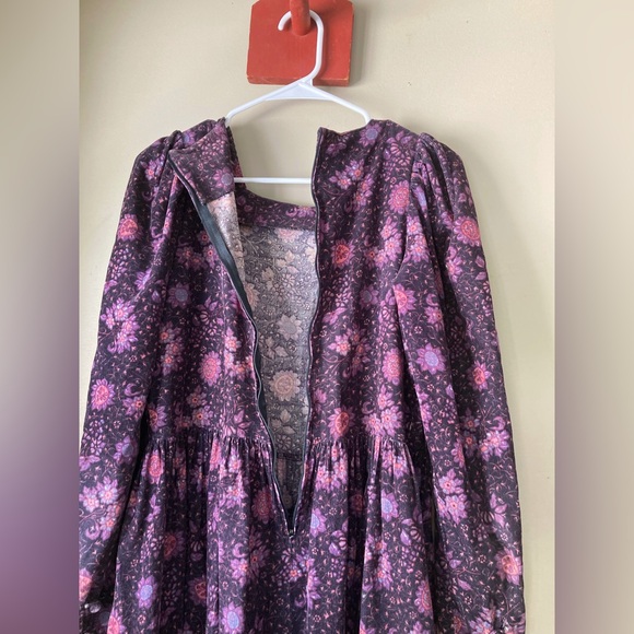 Vintage Laura Ashley Purple Floral Corduroy Puff Sleeve Dress 8 - Picture 6 of 7
